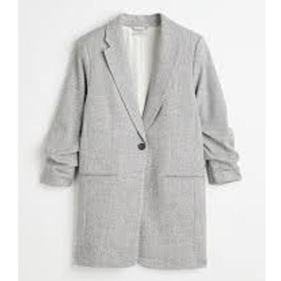 H&M Gathered 3/4 Sleeve Single Button Blazer Jacket Gray Large - Picture 1 of 8